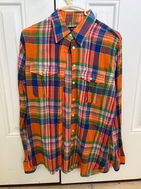 Ralph Lauren Orange, Blue and Green Multi-Plaid Button-Down Shirt
